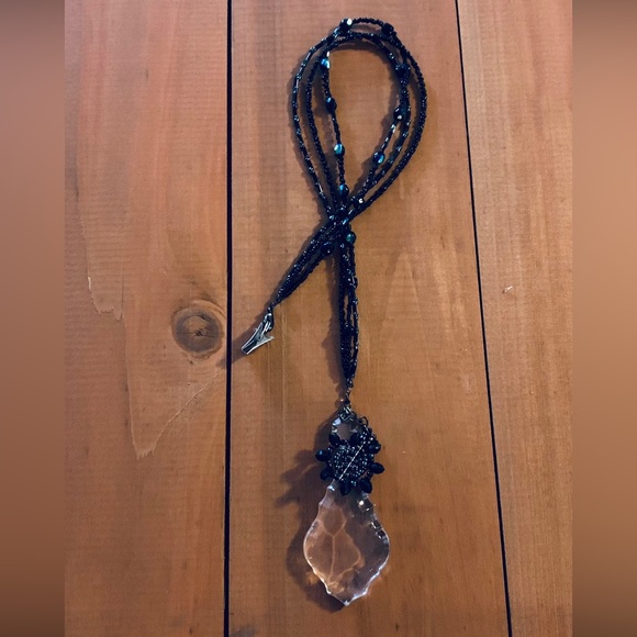 Beaded Black 21” Sun Catcher Door Hanger w Vintage Italian Chandelier Crystal - Picture 5 of 9